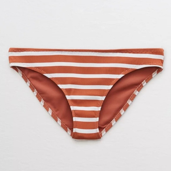New AE AERIE Ribbed Full Coverage Bikini Bottom 70s Canyon Creek Stripe Size XL - Picture 2 of 10